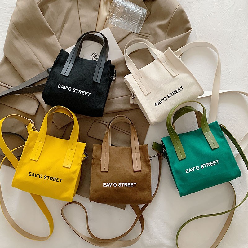 Student Canvas Crossbody Bag Women Solid Color Small Square Handbag