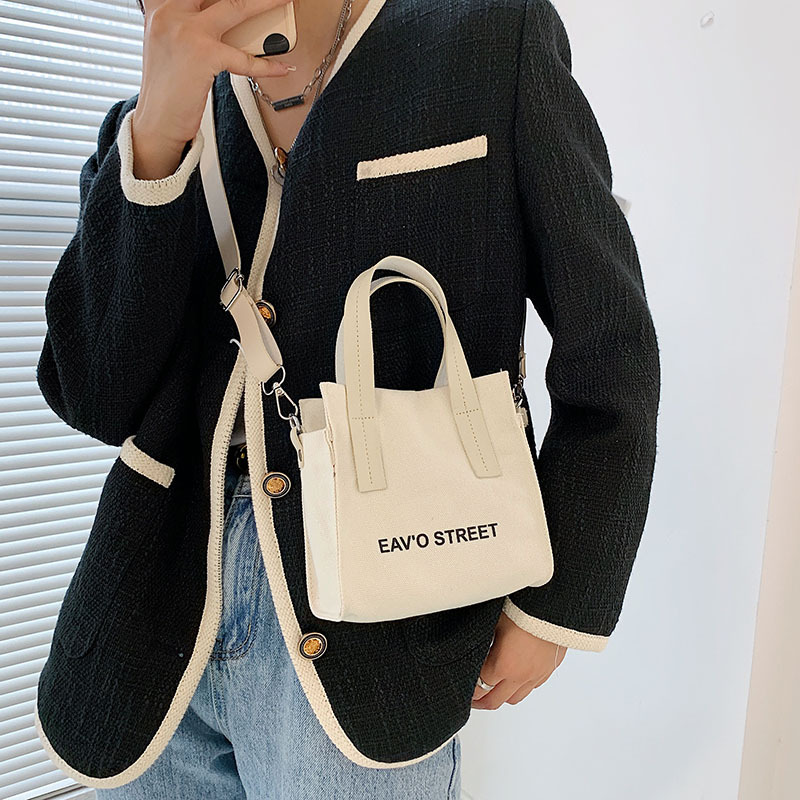 Student Canvas Crossbody Bag Women Solid Color Small Square Handbag - Image 2