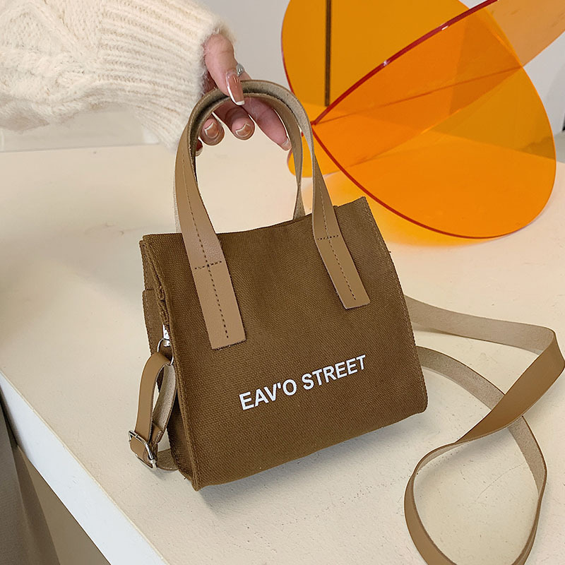 Student Canvas Crossbody Bag Women Solid Color Small Square Handbag - Image 4