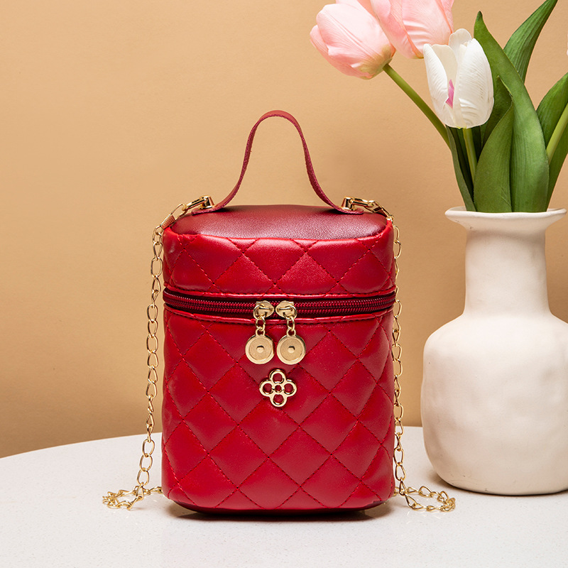 Embroidered Bucket Bag Women's Mini Handbag with Chain Strap - Image 4