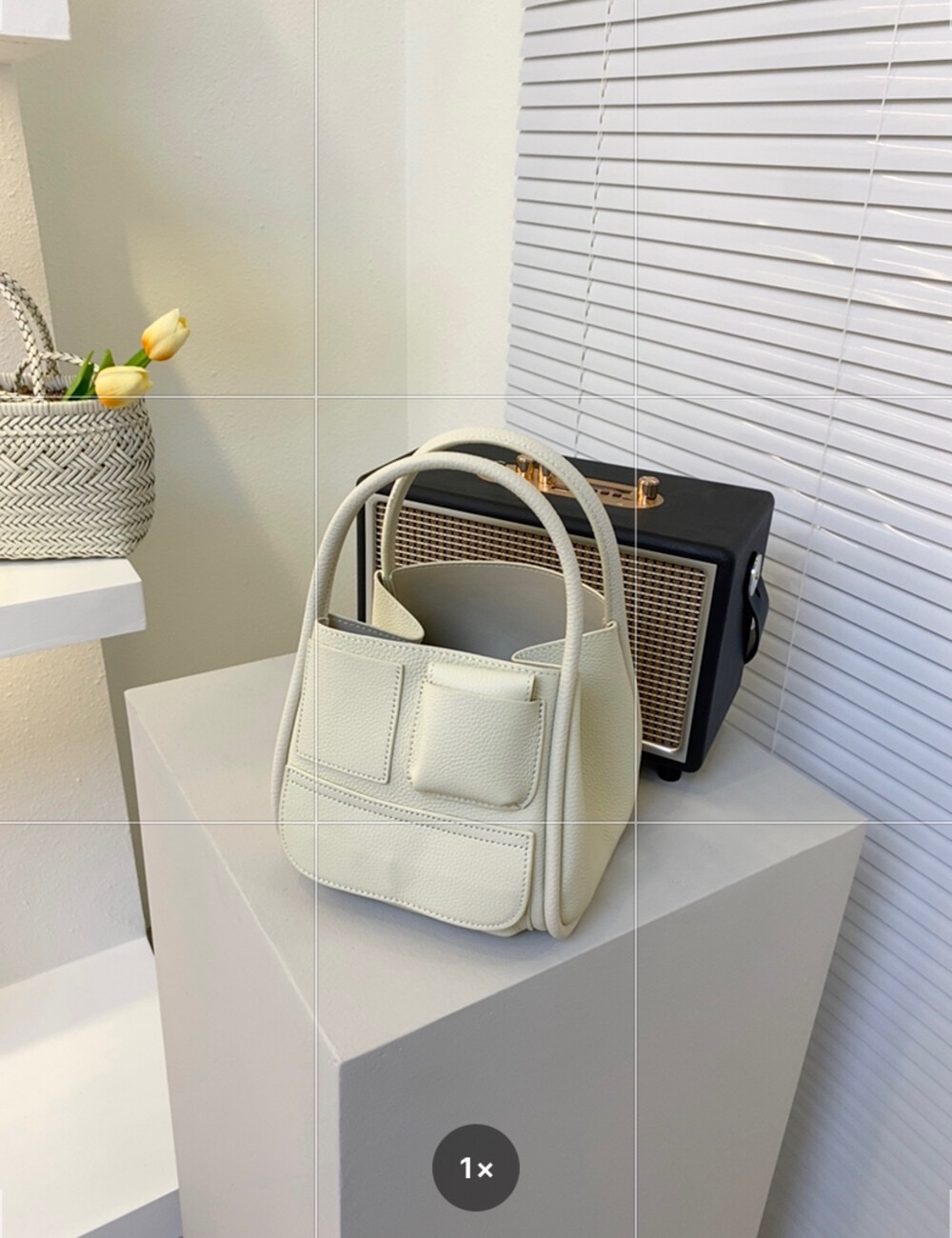 Korean Style Top Layer Cow Leather Stitching Bucket Handbag - Image 2