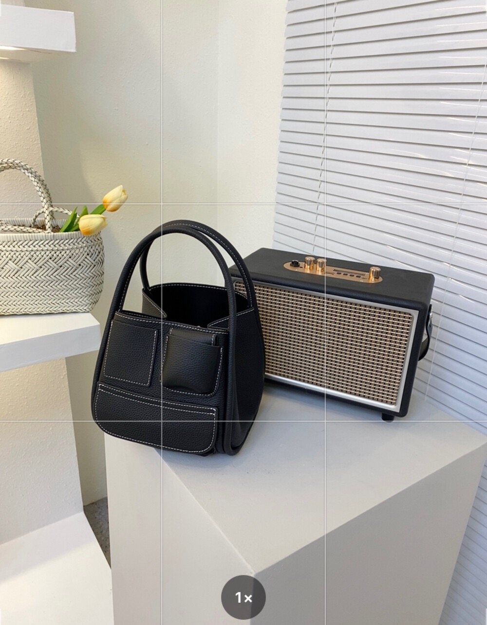 Korean Style Top Layer Cow Leather Stitching Bucket Handbag - Image 3
