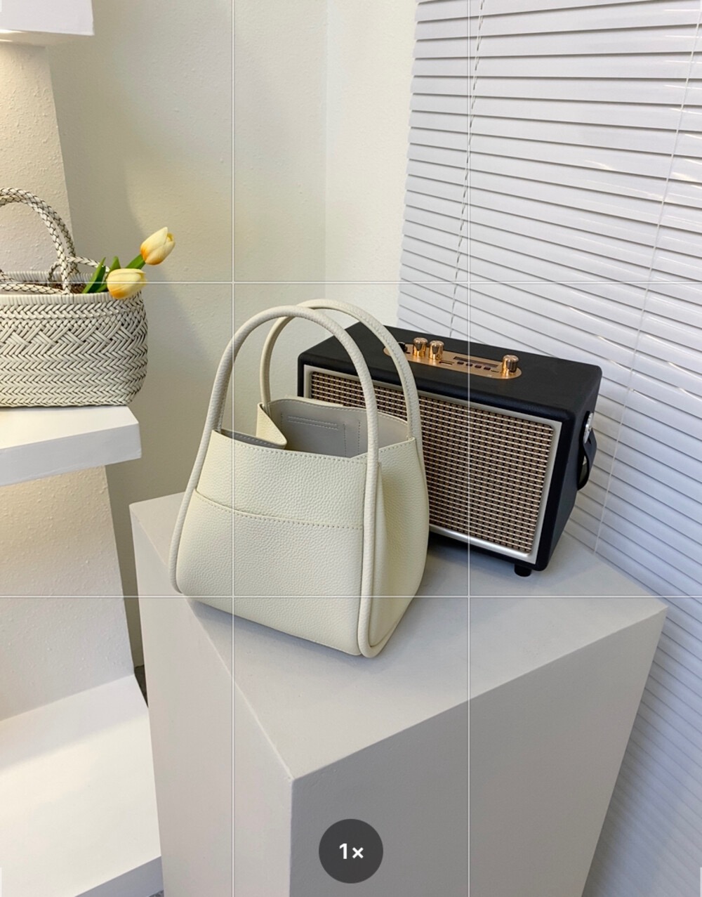 Korean Style Top Layer Cow Leather Stitching Bucket Handbag - Image 4