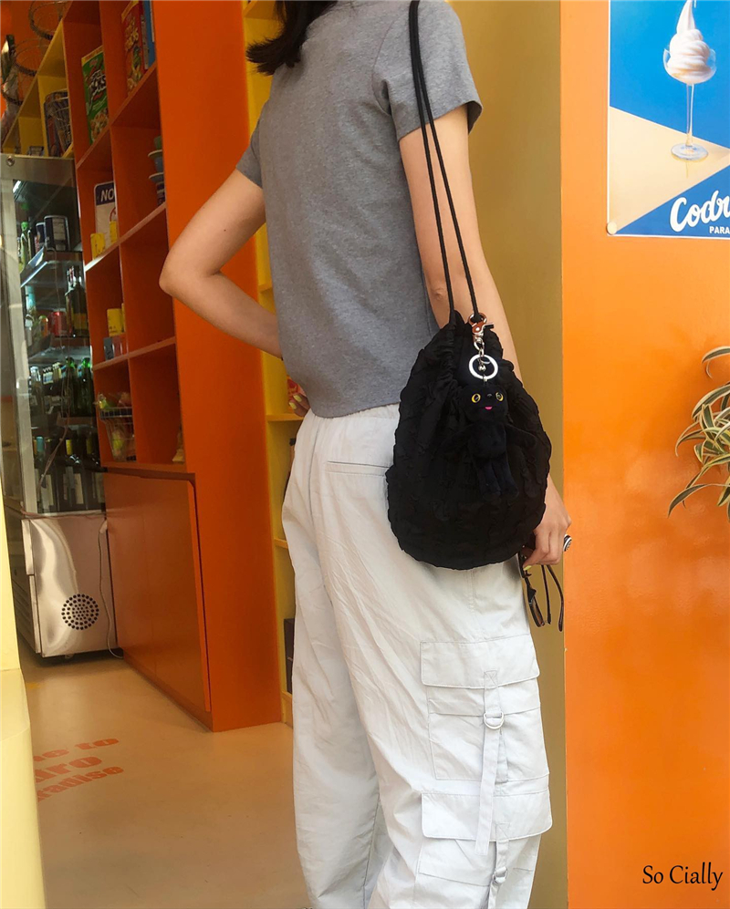 NOMORE Satin Bucket Bag Crossbody Shoulder Bag Korean Style - Image 4