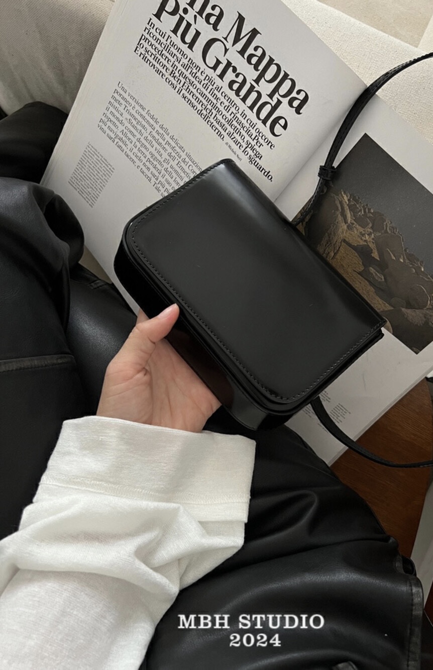 MBH Minimalist Box Leather Crossbody Phone Bag with Shoulder Strap