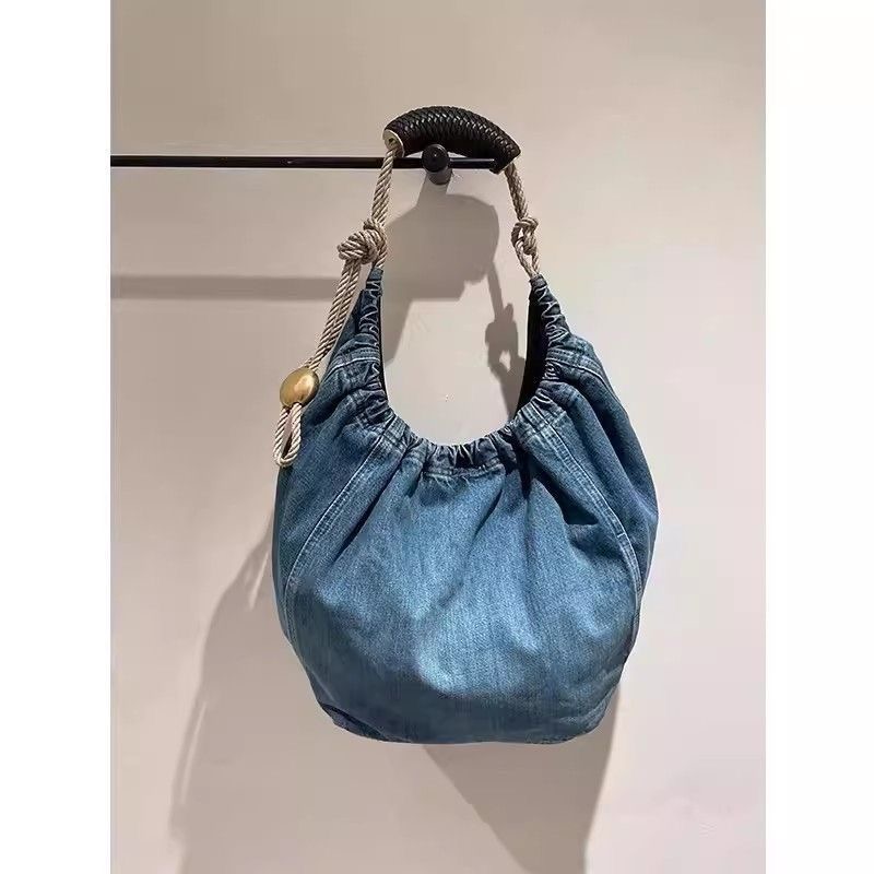Nomore Denim Tote Bag for Women 2024 New Drawstring Shoulder Crossbody Large Capacity Commuter Bag