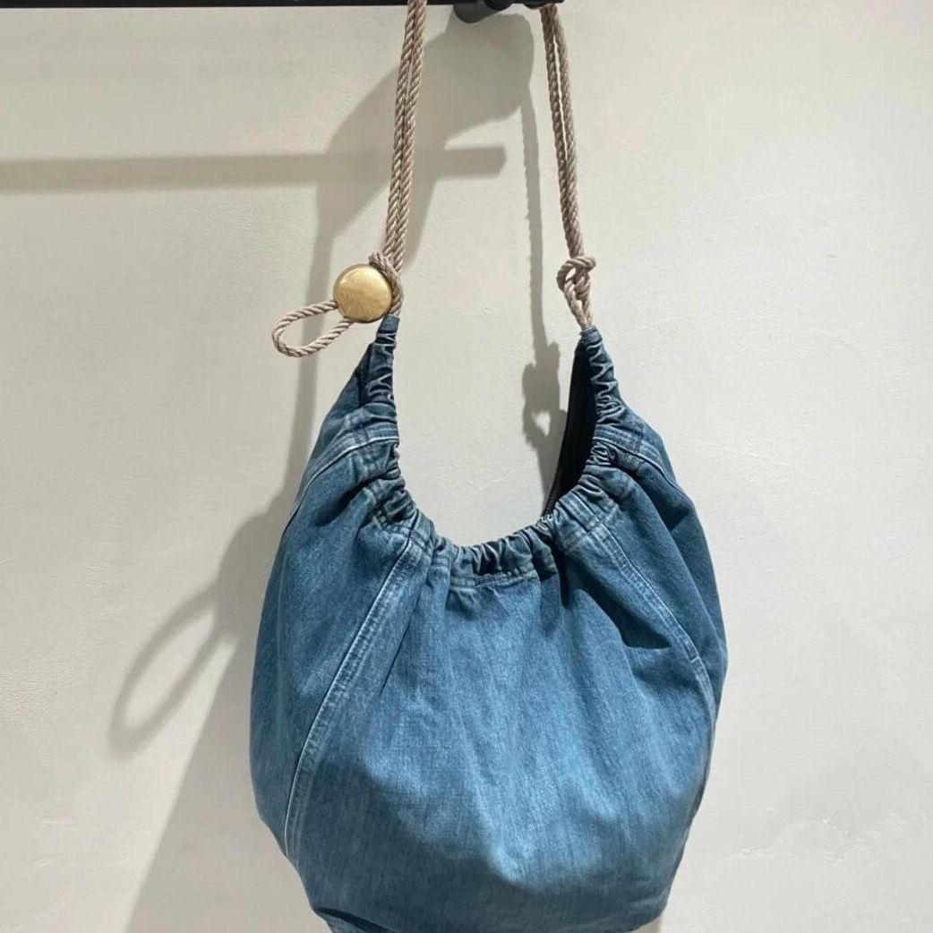 Nomore Denim Tote Bag for Women 2024 New Drawstring Shoulder Crossbody Large Capacity Commuter Bag - Image 3