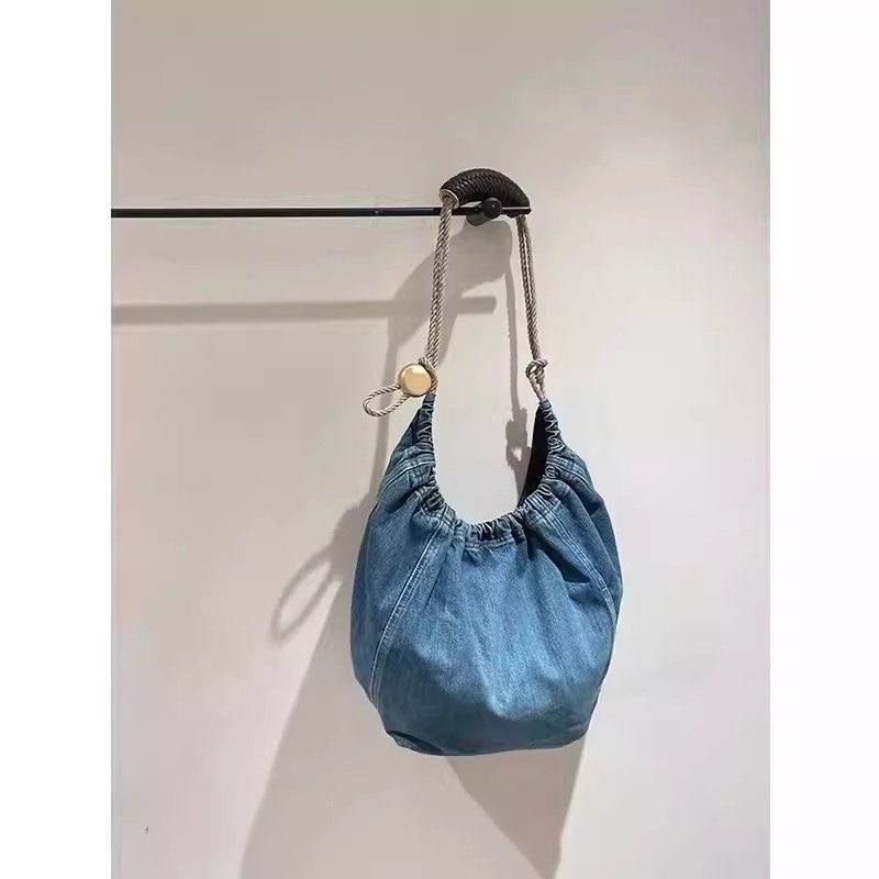 Nomore Denim Tote Bag for Women 2024 New Drawstring Shoulder Crossbody Large Capacity Commuter Bag - Image 2