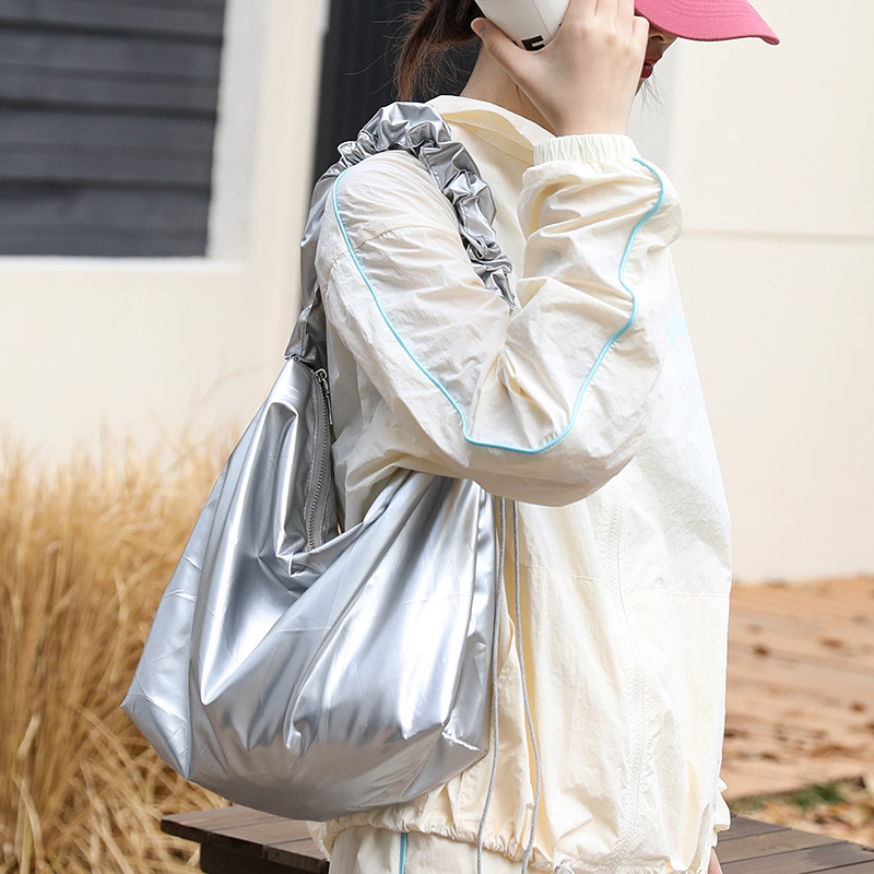 Japanese Style Casual Canvas Bag with Pleated Drawstring Crossbody - Image 4