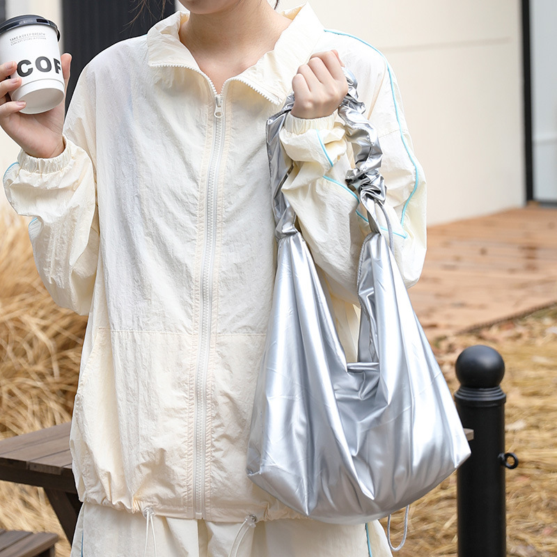 Japanese Style Casual Canvas Bag with Pleated Drawstring Crossbody