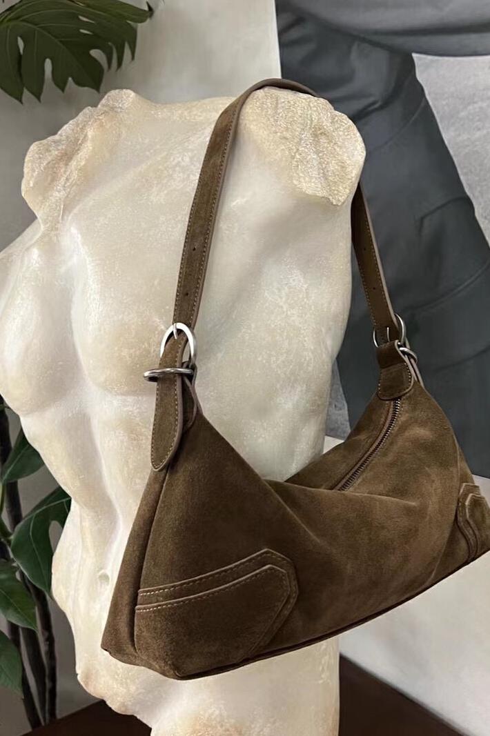 Vintage Maillard Matte Leather Motorcycle Shoulder Crossbody Bag with Strap - Image 5